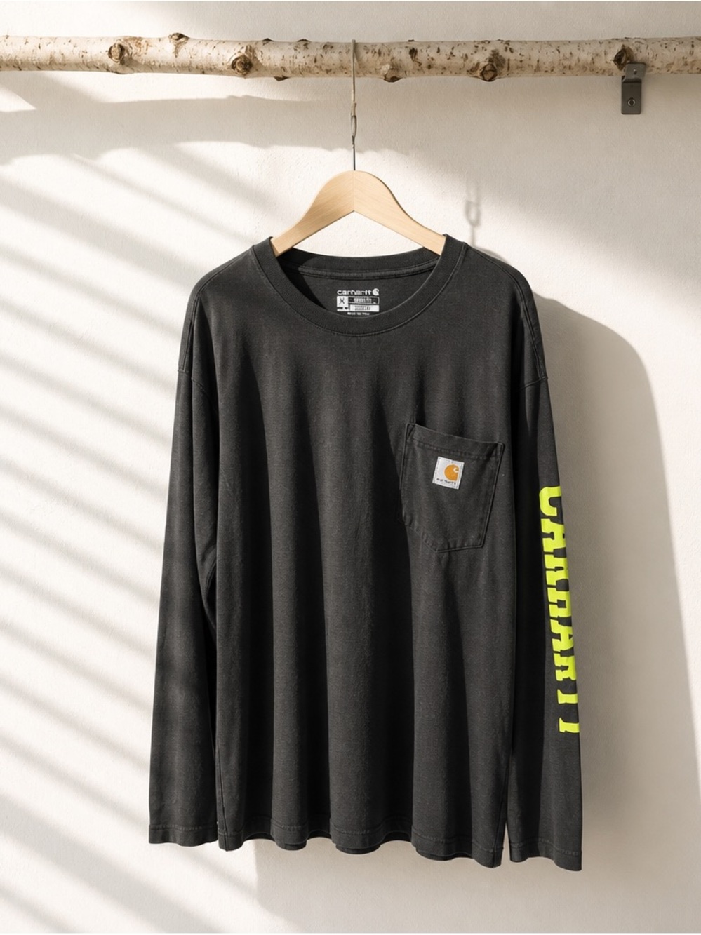 Carhartt Men’s Black Long-Sleeve Pocket T-Shirt with Loose fit Sleeve Logo